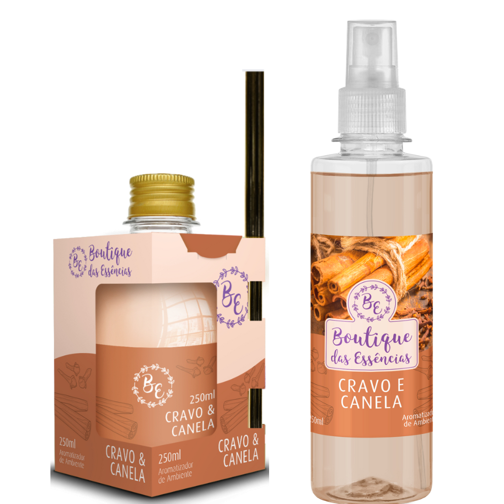 KIT CRAVO E CANELA - Aromatizador de Ambiente 250ml + Spray 250ml em Oferta na Shopee