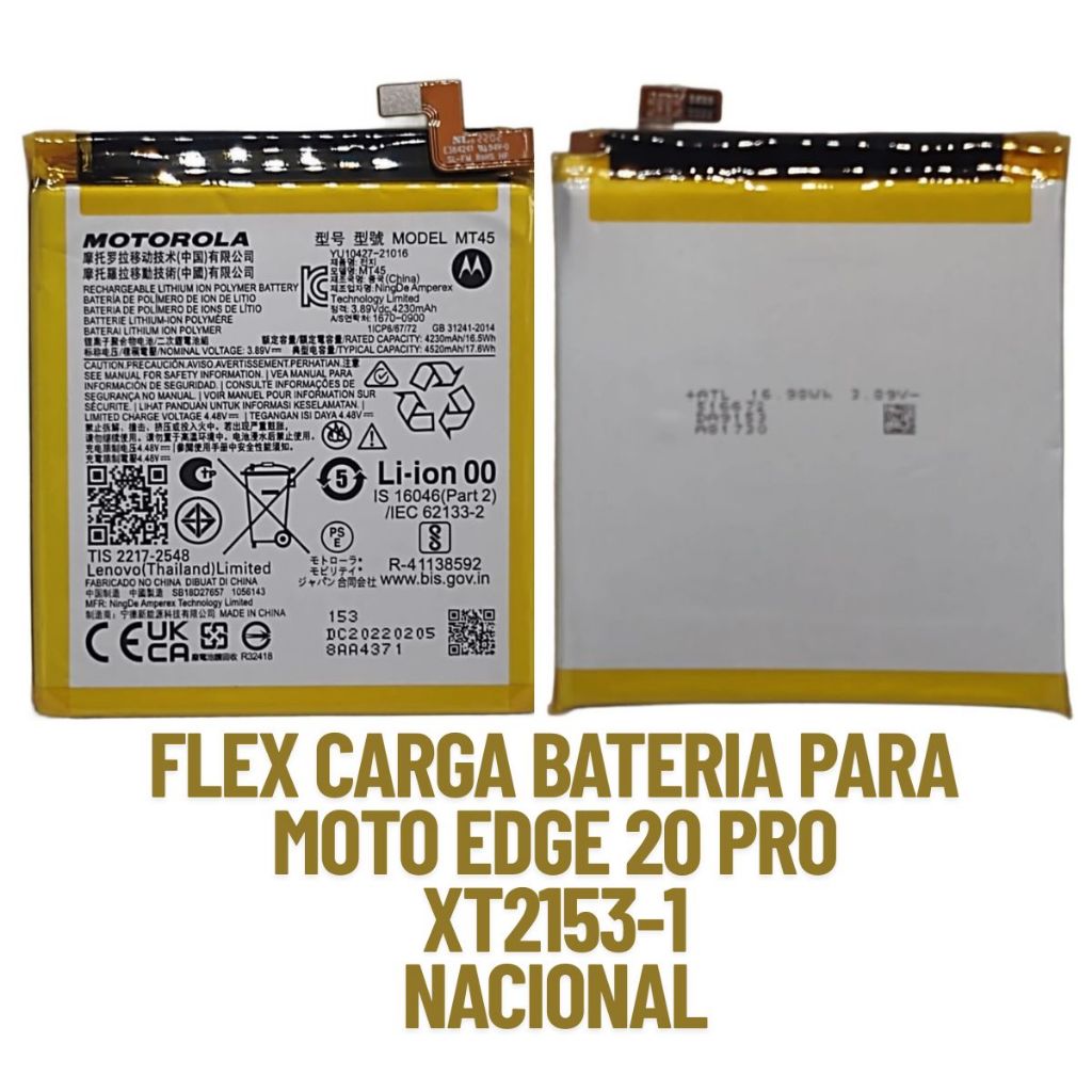 FLEX CARGA BATERIA MT45 COMPATIVEL MOTOROLA MOTO EDGE 20 PRO XT2153-1 ORIGINAL NACIONAL DE FABRICA