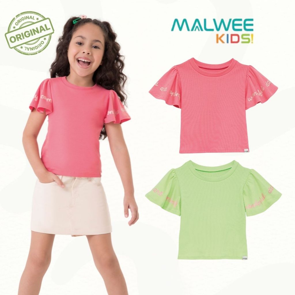 Camiseta Canelada Menina Blusinha Baby Look Manga Curta Godê Estampada Algodão Infantil Malwee Kids em Oferta na Shopee