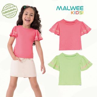 Camiseta Canelada Menina Blusinha Baby Look Manga Curta Godê Estampada Algodão Infantil Malwee Kids em Oferta na Shopee