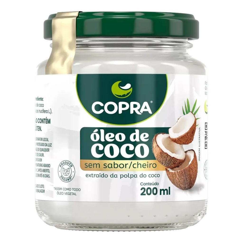 Óleo de Coco Sem Sabor/Cheiro Pote Vidro 200ml - Copra