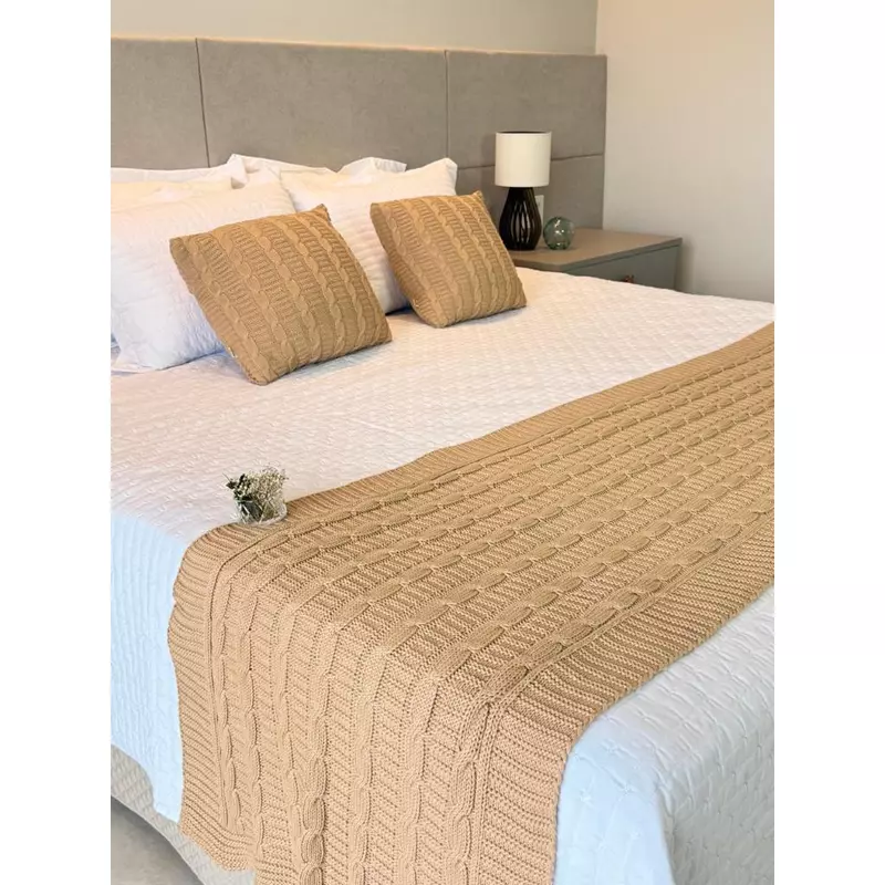 Kit Manta Peseira em Tricot Trança para Cama Casal Queen King — foto 9