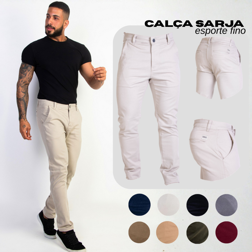 Calça Alfaiataria Masculina Slim Sarja com Elastano Lycra em Oferta na Shopee