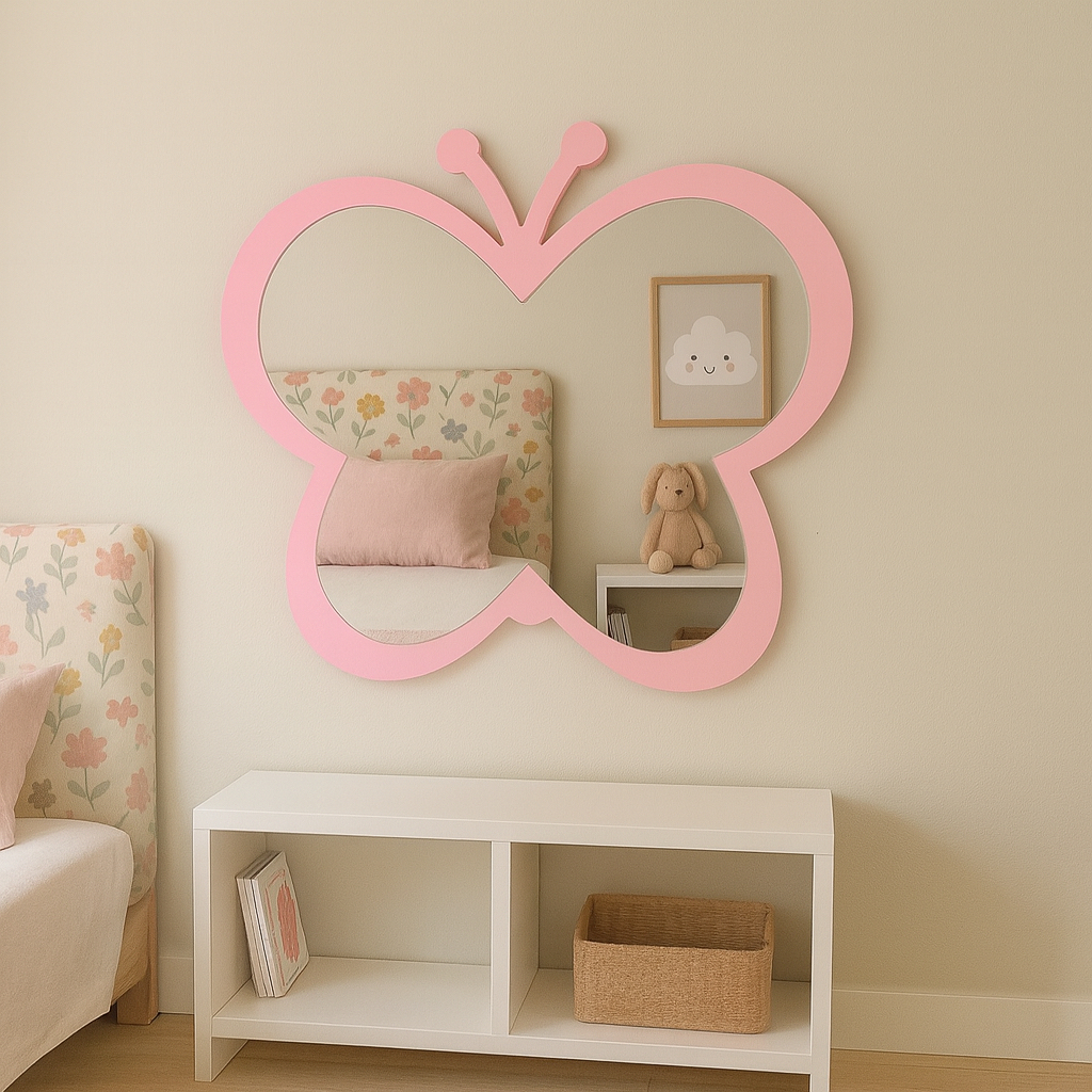 Espelho Borboleta Decorativo Quarto Menina Infantil Mini Camarim Penteadeira Parede Mdf e Acrílico