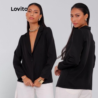 Lovito Blazer Elegante Casual Trabalho Botões Feminino BZB595BRL625BK em Oferta na Shopee