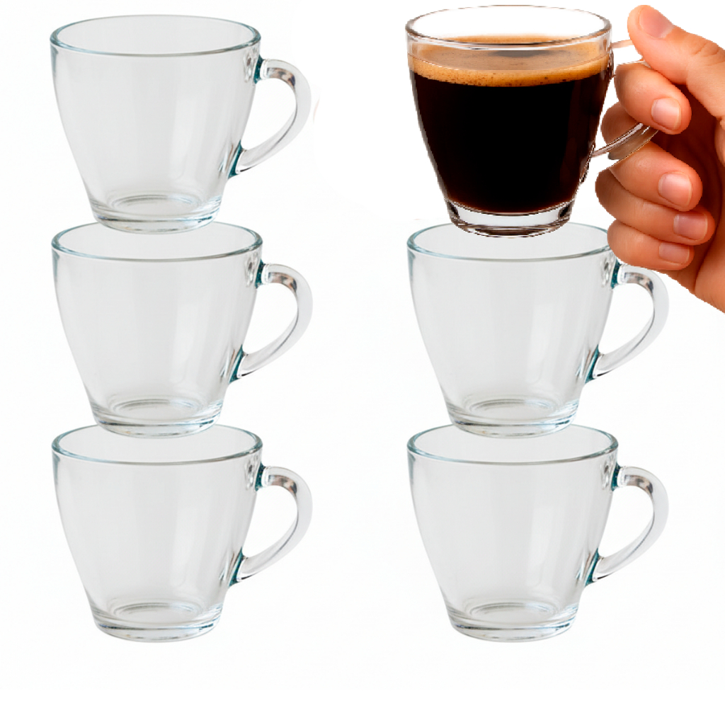 Jogo de Xícaras de Cafe 6 Peças 90ml em Vidro Resistente Cha e Leite Fratelli em Oferta na Shopee