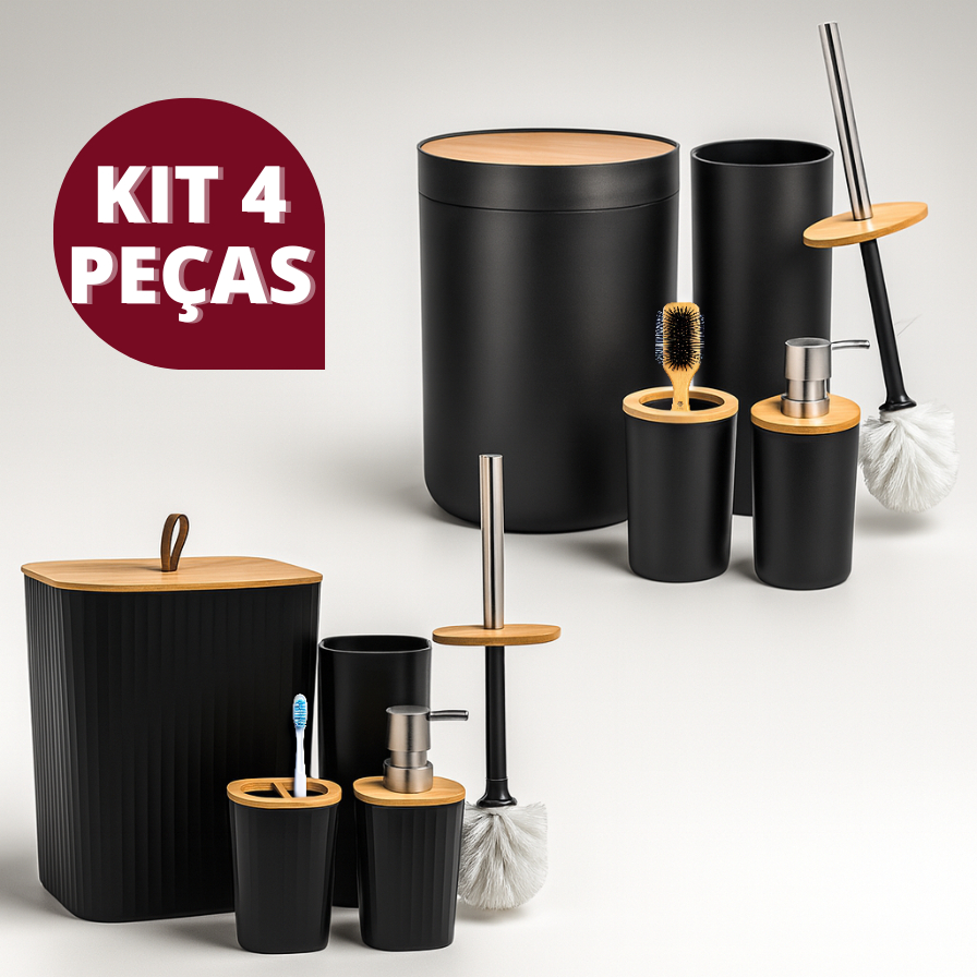Kit Banheiro Em Bambu Com Lixeira Tampa Detalhes  Luxo