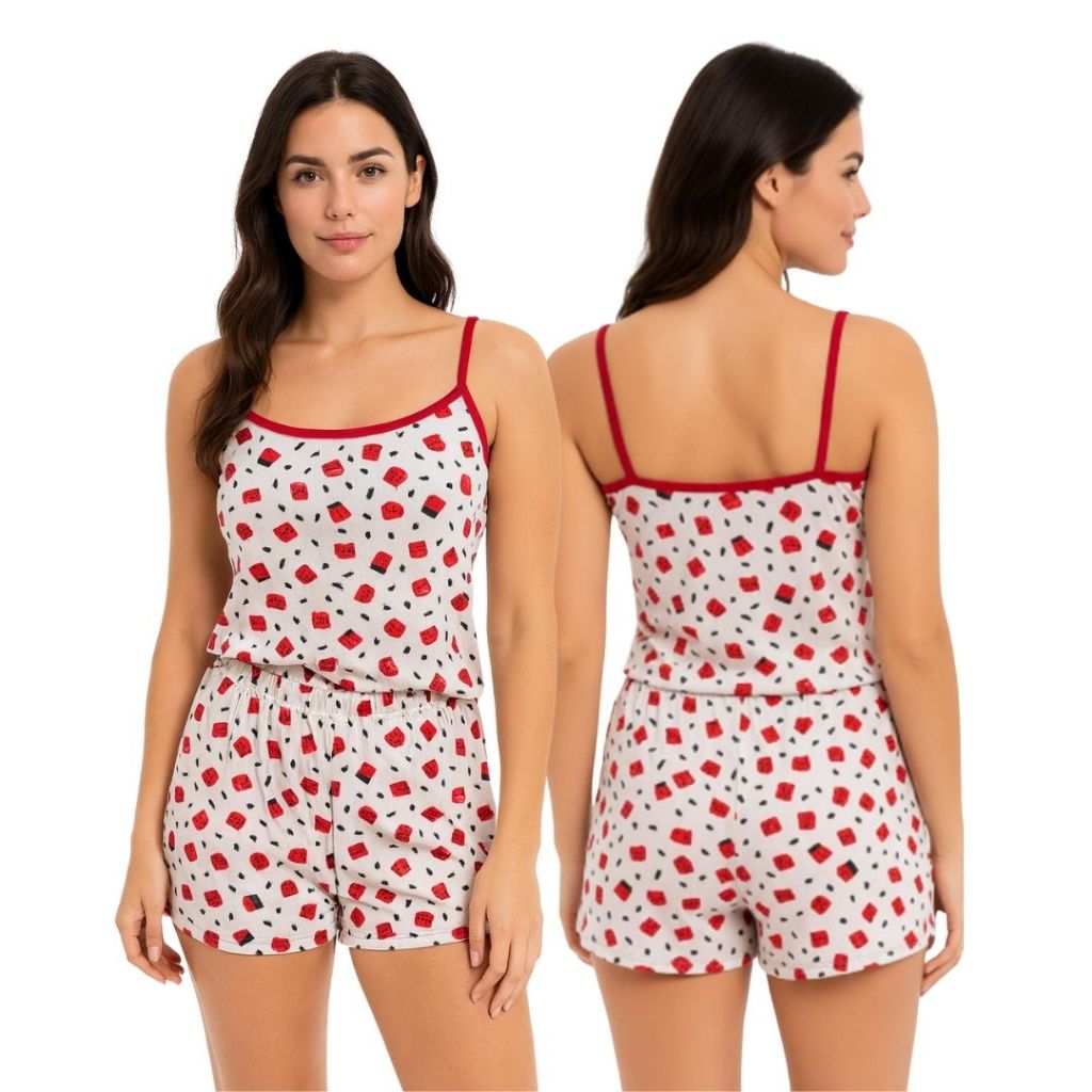 Pijama Feminino Babydoll Short Doll Estampado Canelado Verão Dormir Conforto Básico Alcinha em Oferta na Shopee