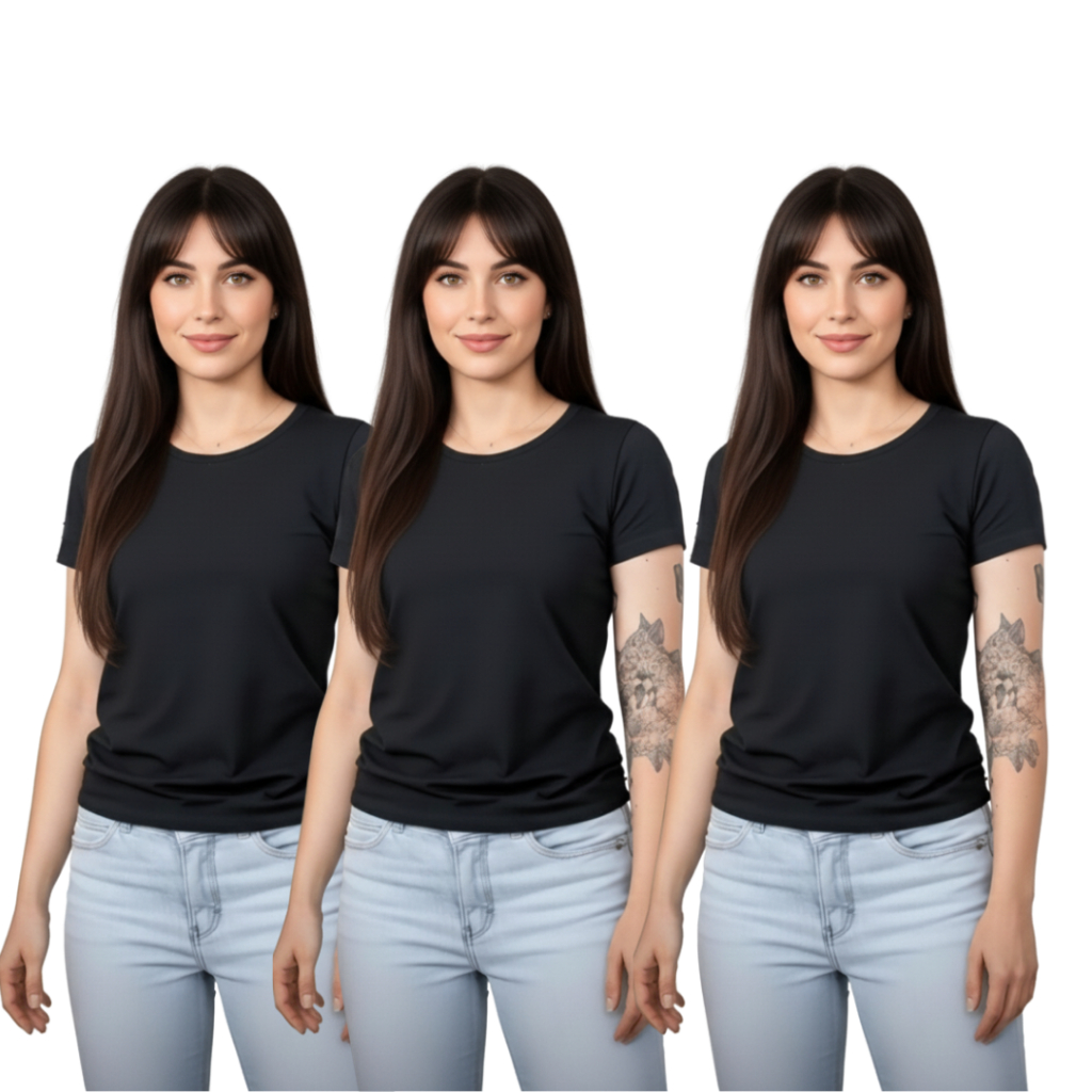 Kit 3 Baby Look Femininas 100% Algodão – Básicas Premium