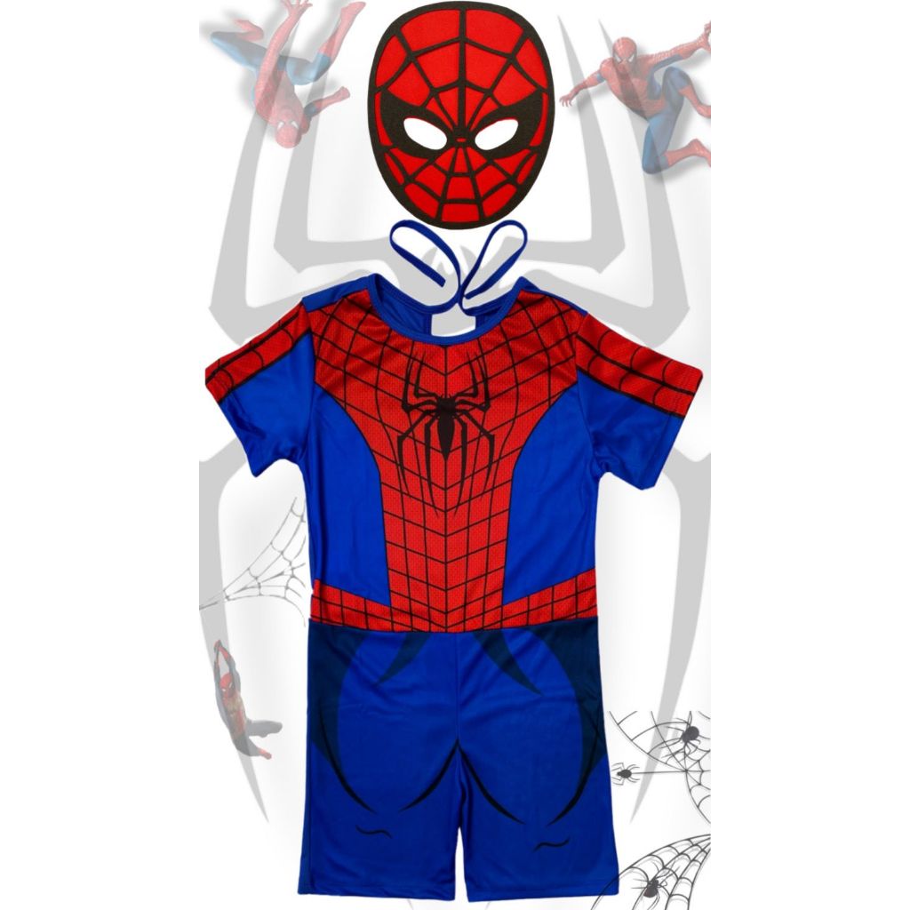 Fantasia Infantil Menino Aranha Spider Com Máscara Personagem Herói Manga Curta Festa Aniversário em Oferta na Shopee