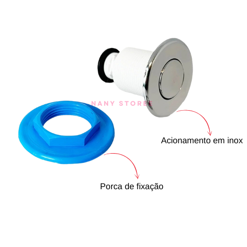 Botão Mecanismo Reparo de Acionamento Superior Caixa Acoplada Descarga Cromado 65mm | Valeplast