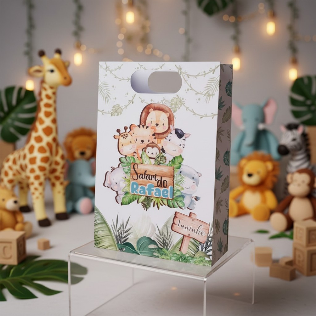 PEGUE E MONTE - Sacolinha Personalizadas- TEMA SAFARI BABY MENINO Aniversario Festa 19,5x12,5cm. em Oferta na Shopee