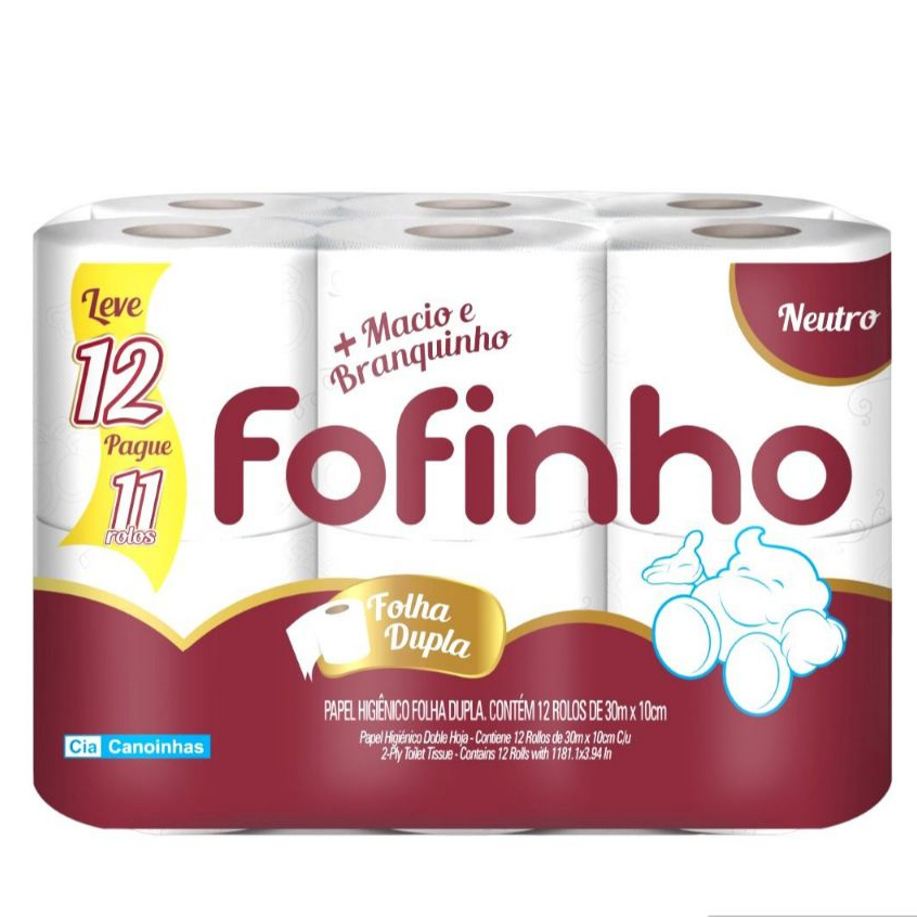 Kit Papel Higiênico Fofinho folha dupla 36 rolos 30m
