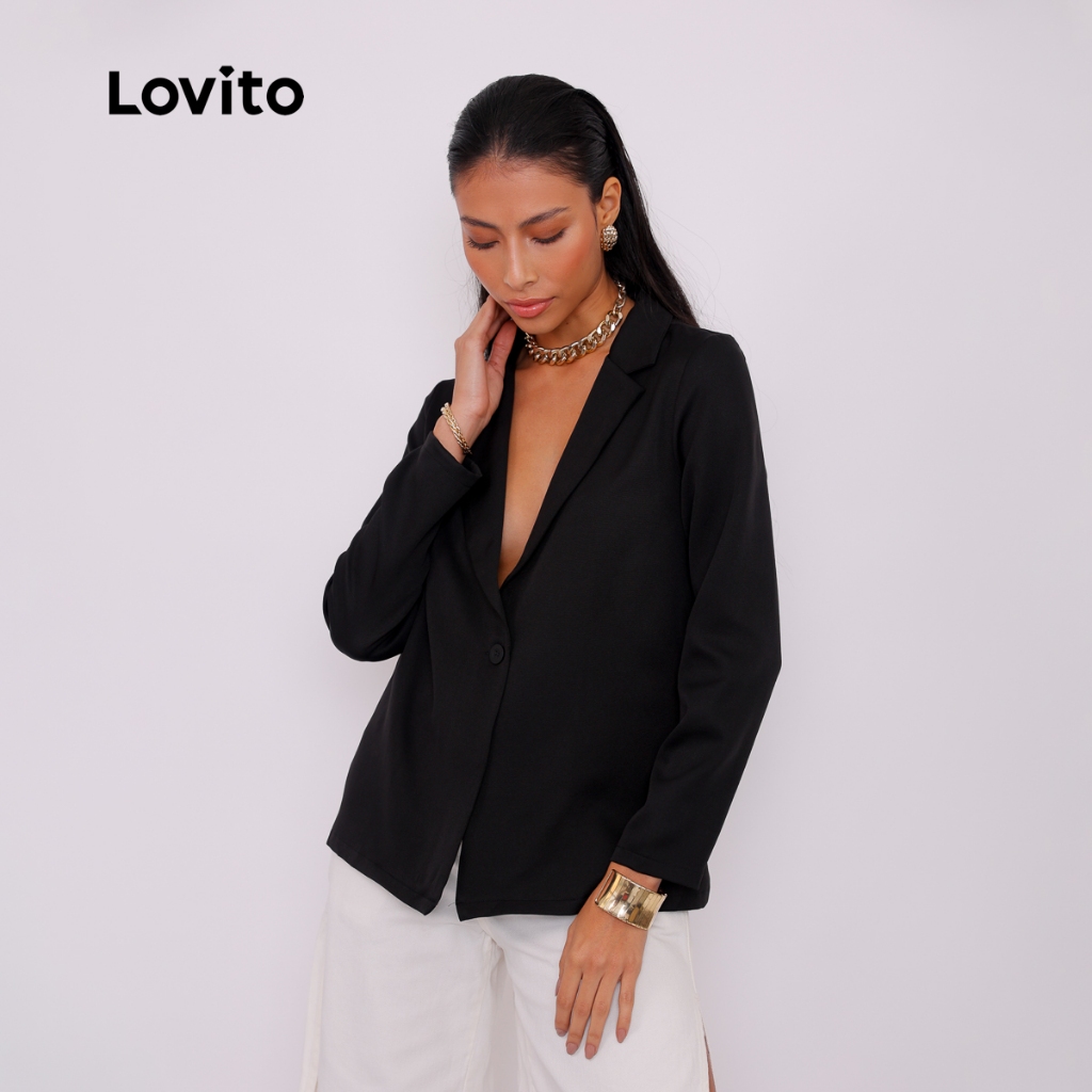 Lovito Blazer Elegante Casual Trabalho Botões Feminino BZB595BRL625BK