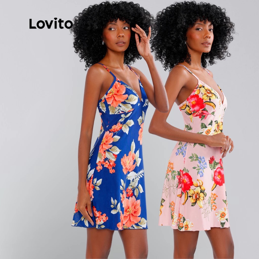 Lovito Camisola Curta Decote V com Alças Finas e Estampa Floral DRB593BRL623 em Oferta na Shopee