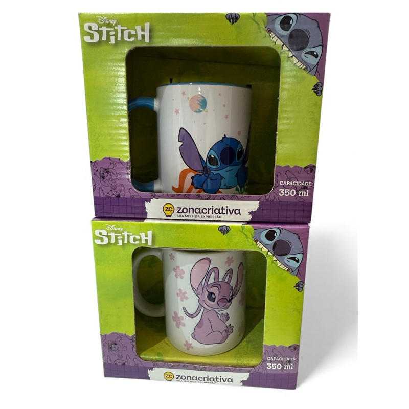 Caneca do Stitch em cerâmica / Caneca da Angel Stitch em cerâmica / Caneca Stitch zona criativa