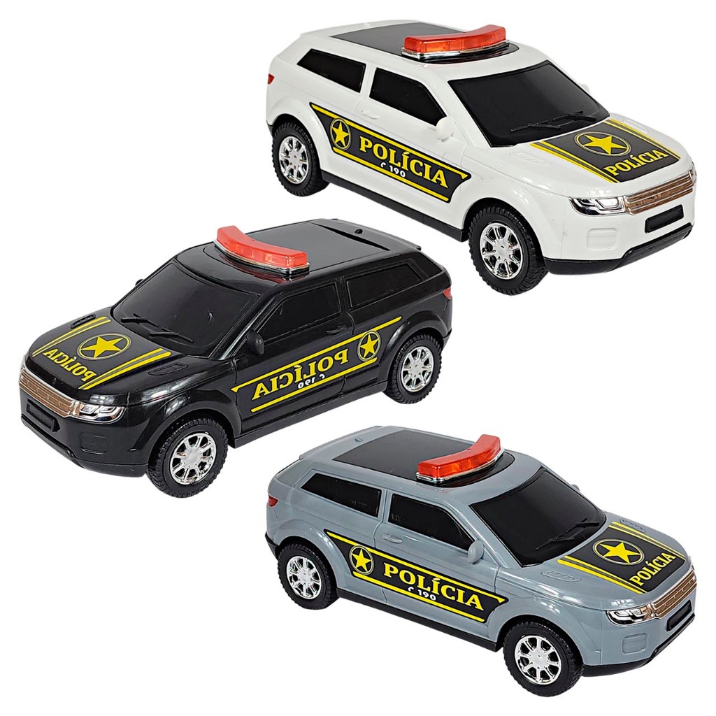 Carro Da Policia Briquendo Plástico SUV 22Cms Cinza Preto Branco
