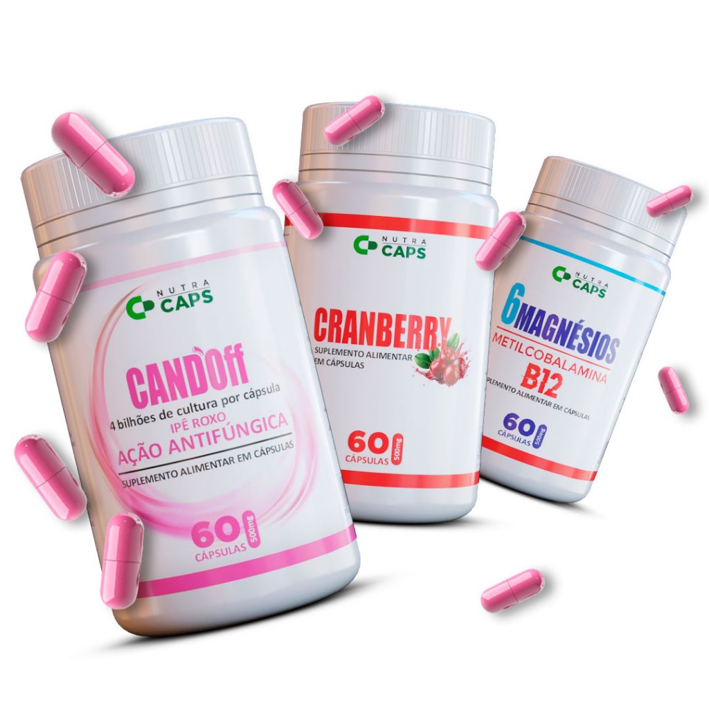 Combo Rotina Í​п​t​і​м​а Feminina CANDoff + Cranberry + 6 Magnésios com B12 180 Cápsulas