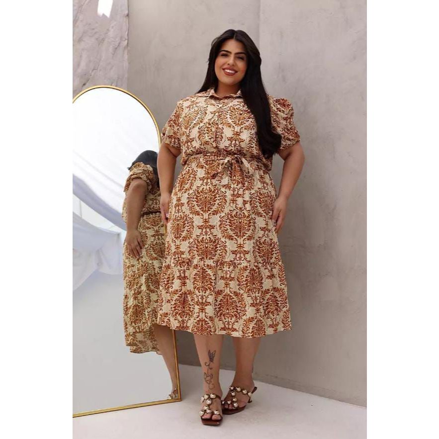 VESTIDO FEMININO ELEGANTE-MIDI-PLUS SIZE-COM MANGA-CONFORTAVEL-EM VISCOLINHO-ELASTICO NA CINTURA MODA EVANGÉLICA MODESTA