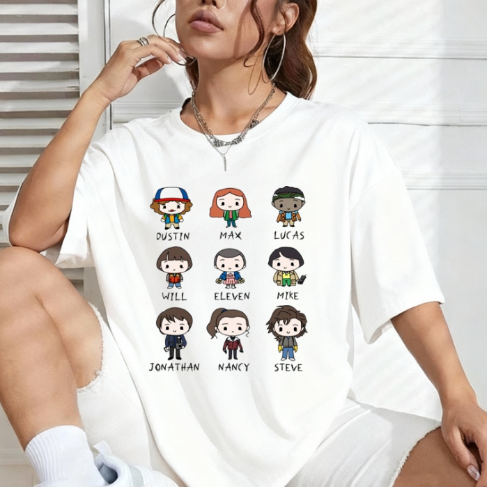 Camiseta tshirt oversized unissex algodao lançamento tendençia Stranger Things personagens séries. em Oferta na Shopee