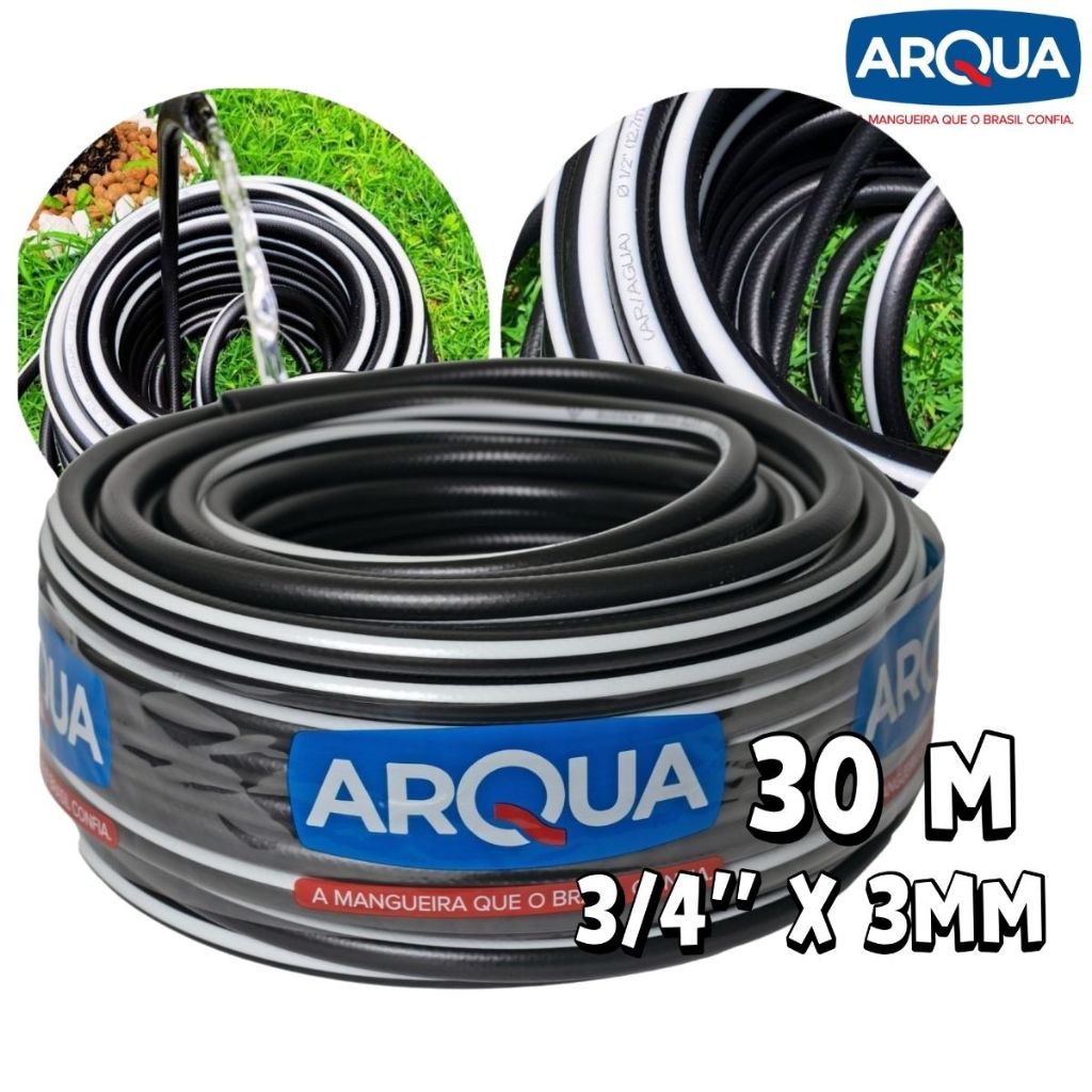 Mangueira Ar e Água 3/4'' PT300 Alta Pressão ARQUA 30m Profissional Ultra Resistente 3 Camadas Jardim