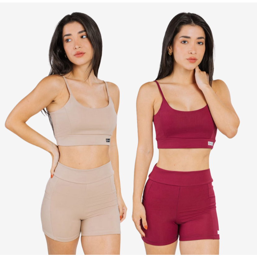 KIT 2 Conjuntos Fitness Poliamida Premium - Conforto e Transparência Zero | Shorts e Top