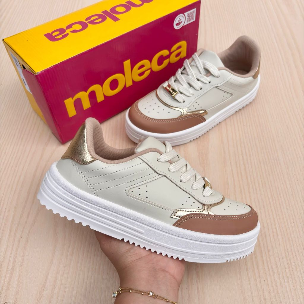 Tênis Sapato Feminino Moleca Plataforma Dourado Confortável Moda em Oferta na Shopee