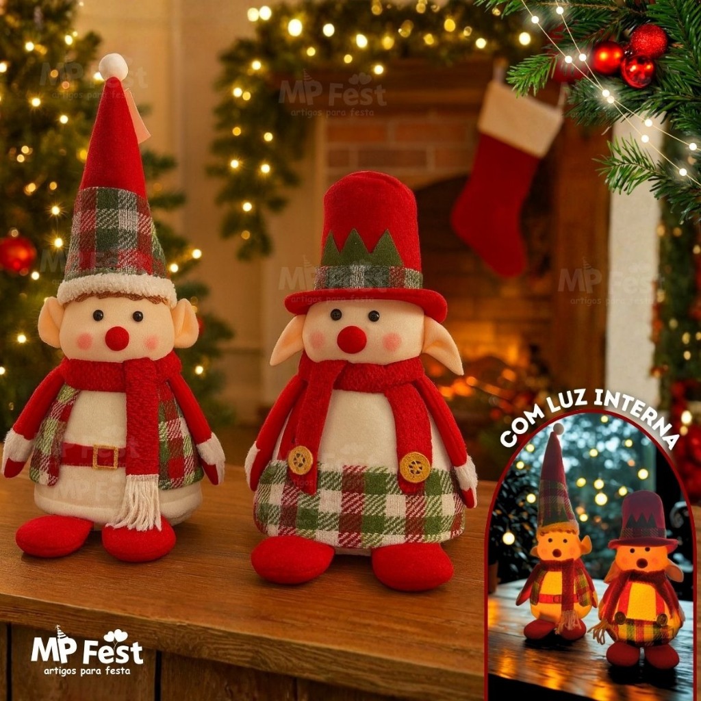 Kit 1/2 Gnomo Duende Ajudante Papai Noel Natalino - Enfeite Luxuoso para uma Decoração de Natal