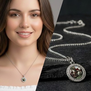 Colar Feminino Aço Inox com Pingente São Jorge 45cm Antialérgico Resistente à Água Orixa Ogum