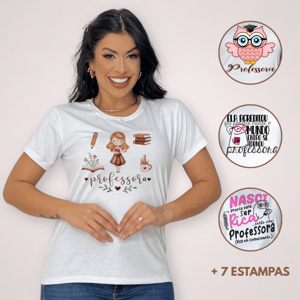 Blusa Feminina Professora Baby Look Blusa Feminina Camiseta Estampada Manga Curta Confortável