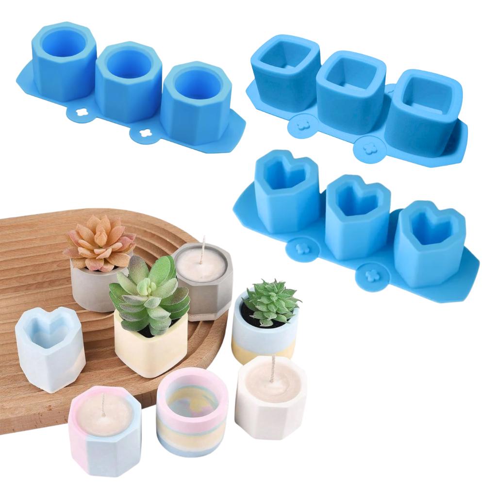 Molde de Silicone para Vaso de Cimento Gesso Velas Resina Forma Coração Octogonal Quadrado em Oferta na Shopee