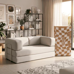 Sofá Cama Casal 2 lugares Boucle e Cotele Bloom 1,90m - Com Haste Inox Sofá na Caixa