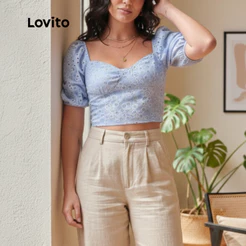 Lovito Blusa Feminina Elegante Texturizada Estilo Romântico BLB277BRL306