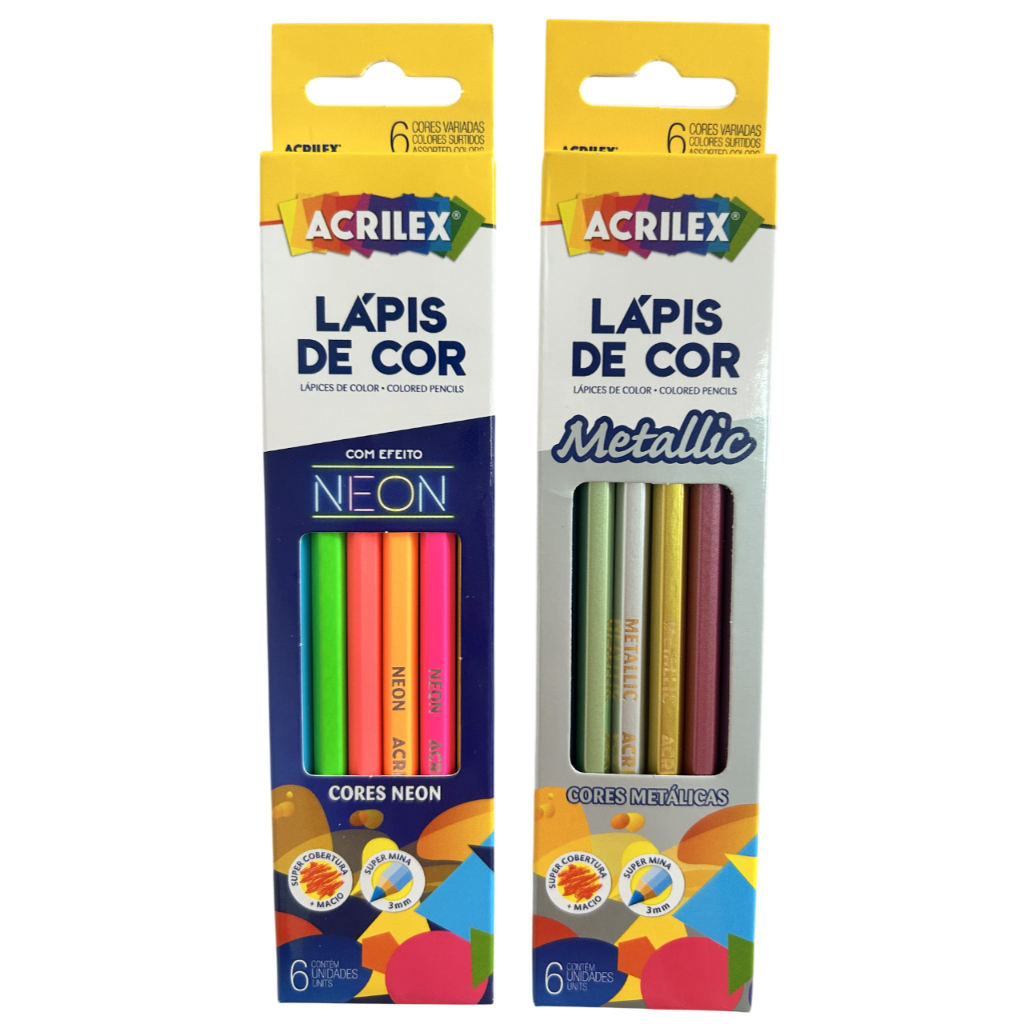 Lápis de Cor Neon e Metálico - Sextavado 6 cores Acrilex