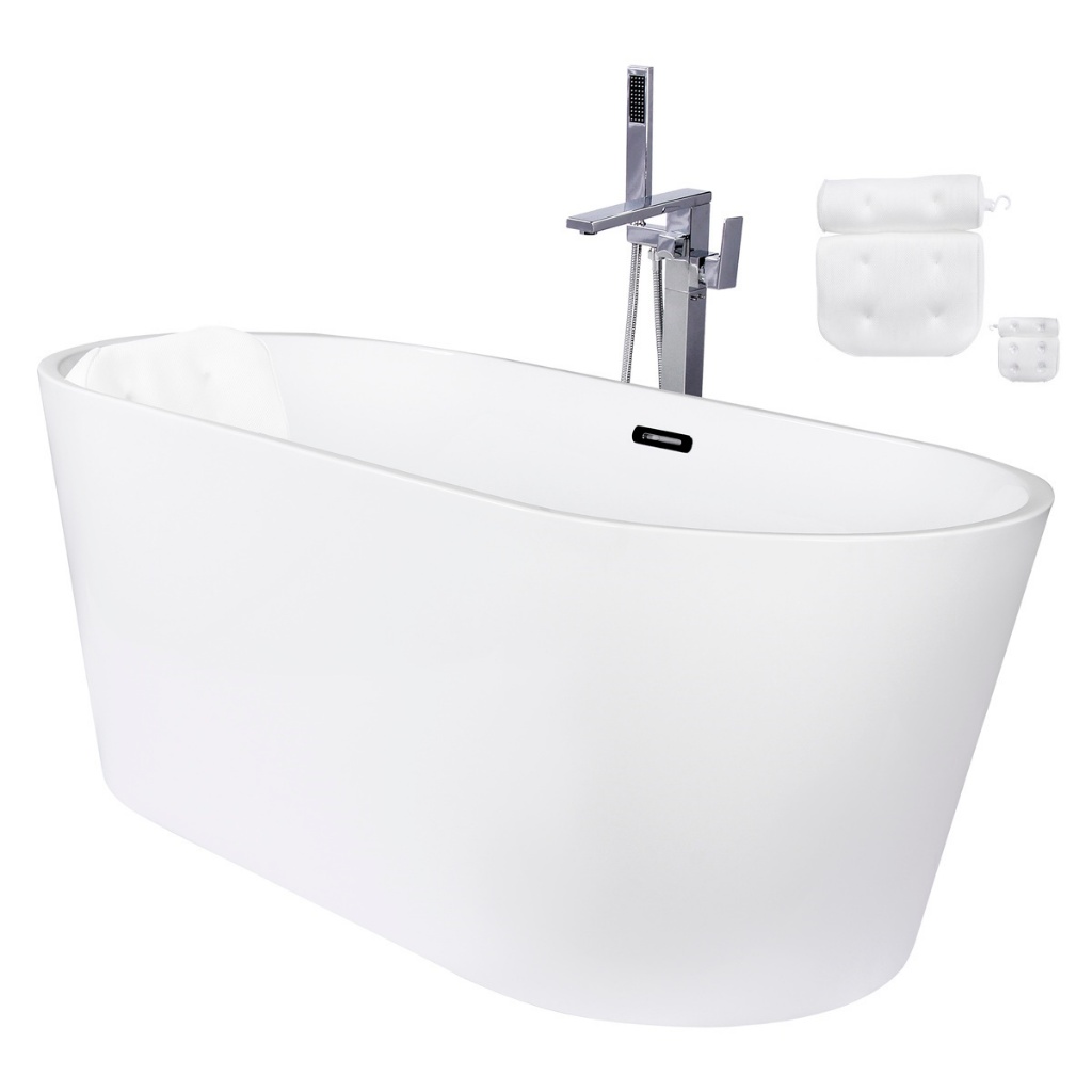Kit Banheira Imersão Acrílica Freestanding Venezza 1.50m Com Misturador Cromado de Ducha Flexível