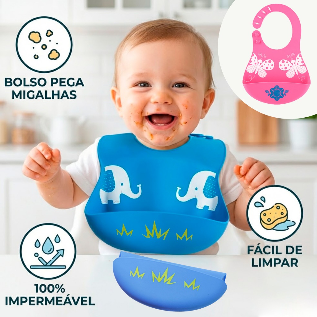 Babador Infantil Cata Migalha Impermeável ROSA ou AZUL