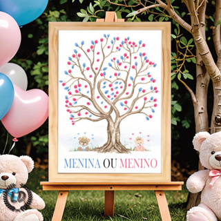 Quadro Placa Recepção Chá Revelação Ursinhos Árvore Digitais Assinaturas Personalizado em Oferta na Shopee