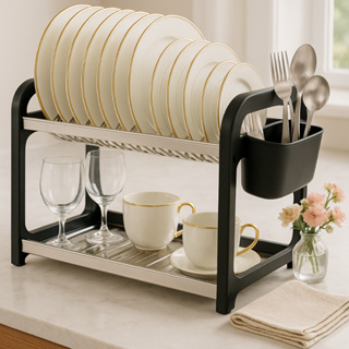Escorredor de Louça 20 Pratos em aço Inox com Porta Talheres Pia Cozinha Organizador Cozinha em Oferta na Shopee