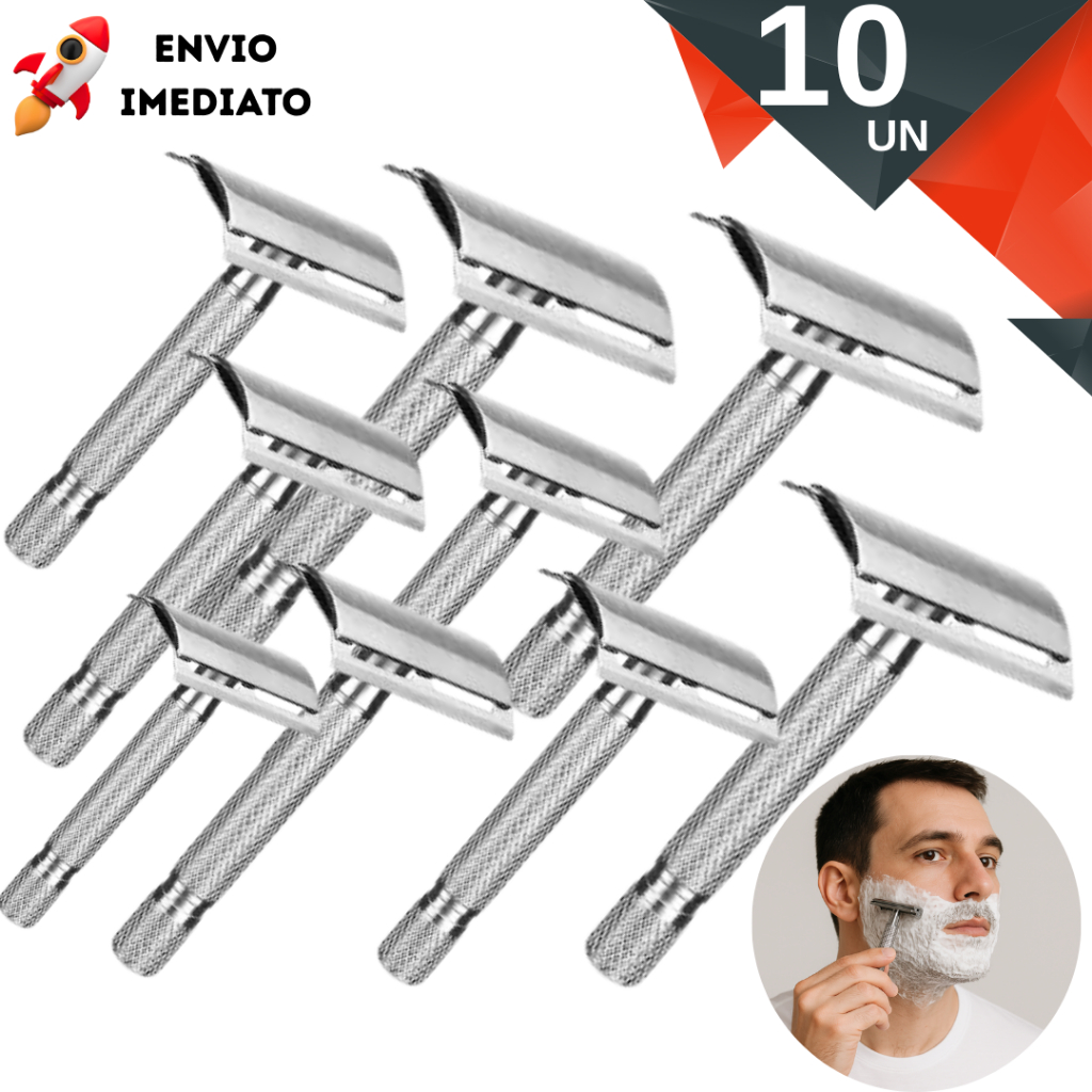Barbeador Clássico Metálico – Aparelho de Segurança Reutilizável para Lâminas Duplas