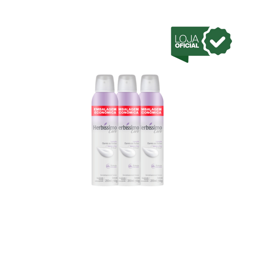 Kit Desodorante Aerossol Antitranspirante Herbíssimo Care Lavanda 250ML - 3 unidades