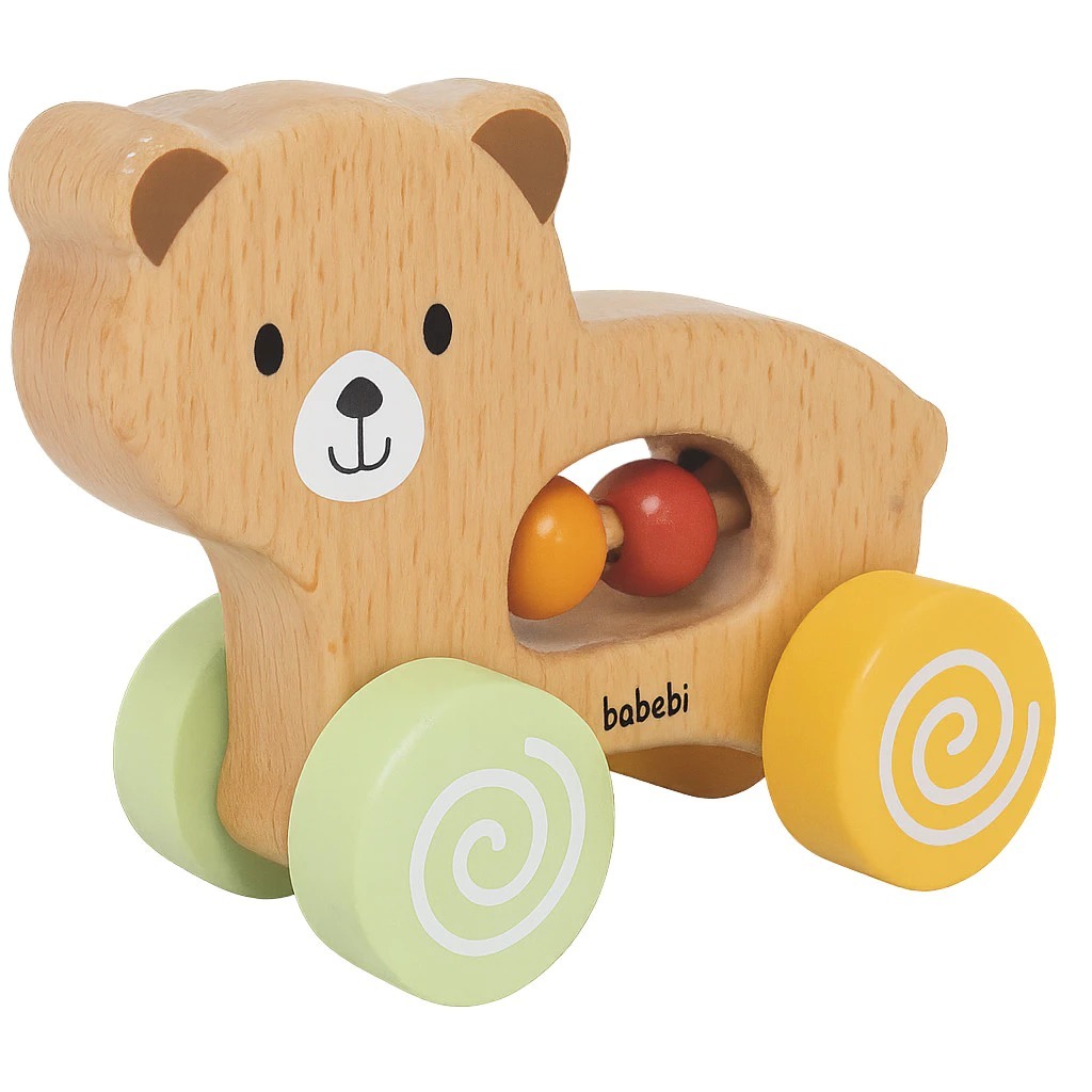 Carrinho Madeira Ursinho Roda Brinca Bebê  Babebi - Brinquedo Educativo de Madeira BABEBI - brinquedo montessori