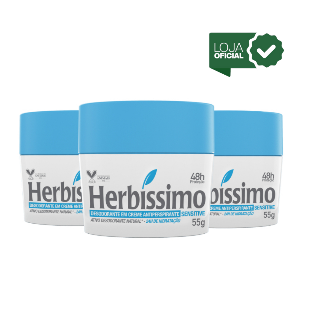 Kit 3 unid - Desodorante Creme Antitranspirante Herbíssimo Sensitive 55G