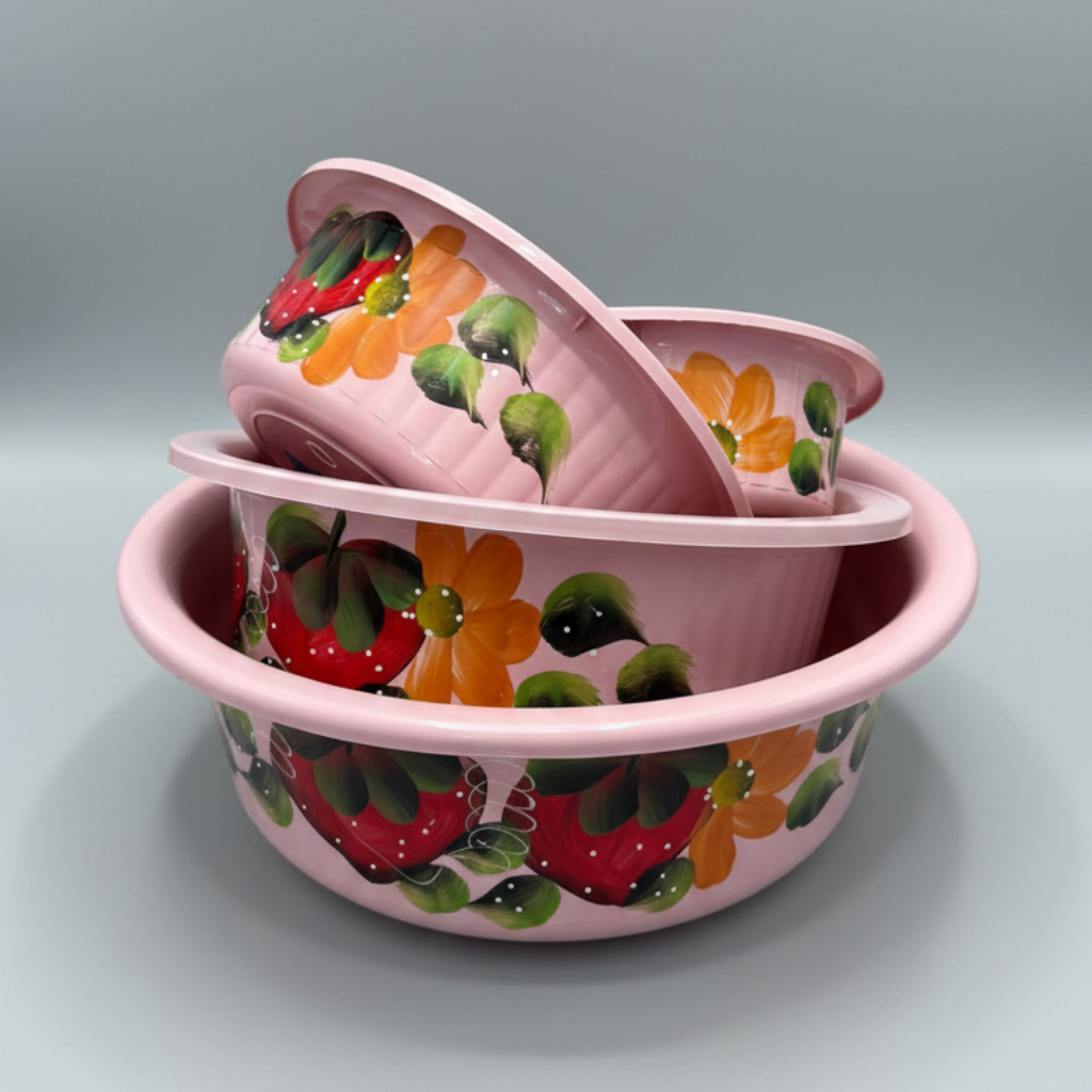 Kit Bacias Decoradas Para Cozinha Lavanderia Organização e Lavar 4 Unidades Grande Média Pequena em Oferta na Shopee