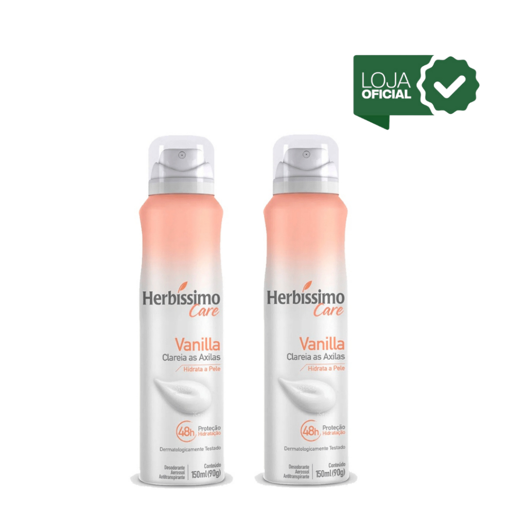 Kit 2 unid - Desodorante Aerossol Antitranspirante Herbíssimo Care Vanilla 150ml em Oferta na Shopee