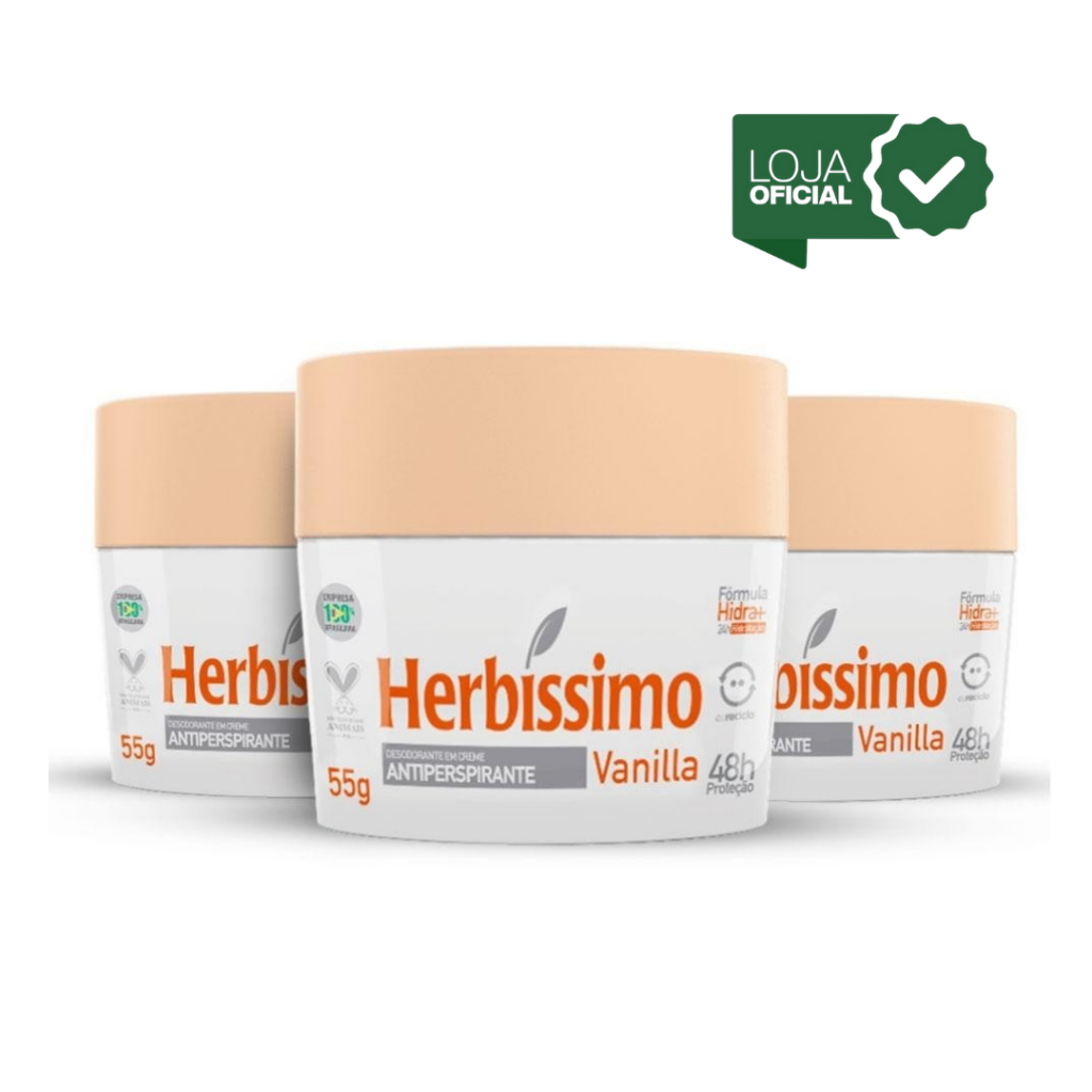 Kit 3 unid - Desodorante Creme Antitranspirante Herbíssimo Vanilla 55G