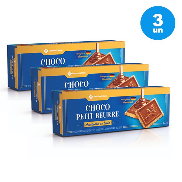 3 x Biscoito Amanteigado com Cobertura de Chocolate ao Leite Choco Petit-Beurre Alemão Member's Mark 150 g em Oferta na Shopee