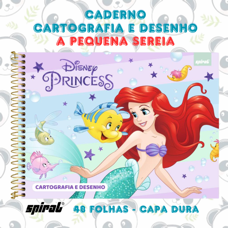 Caderno Cartografia e Desenho Capa Dura Princesa Ariel Pequena Sereia Disney 48 folhas | Spiral em Oferta na Shopee