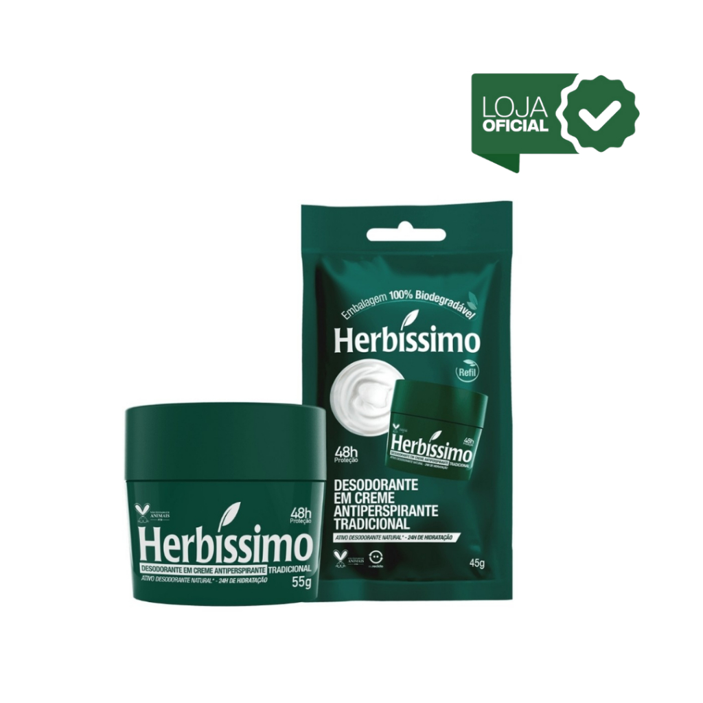 Kit 2 itens - Desodorante Creme Antitranspirante Tradicional | Sachê Refil + Potinho | Tradicional 45g
