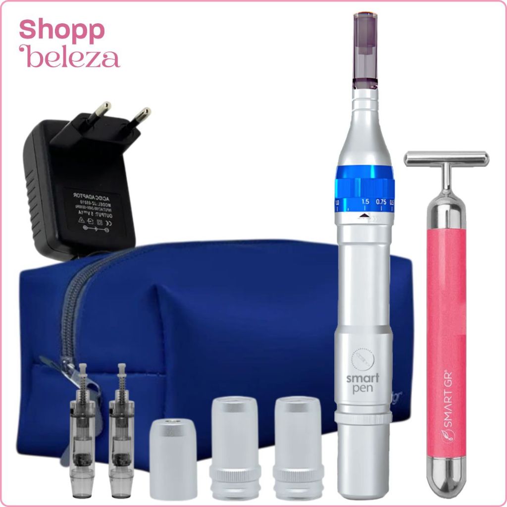 Smart Derma Pen Caneta Elétrica Microagulhamento Smart GR Com Smart Vibra Rosa Smart GR de Brinde