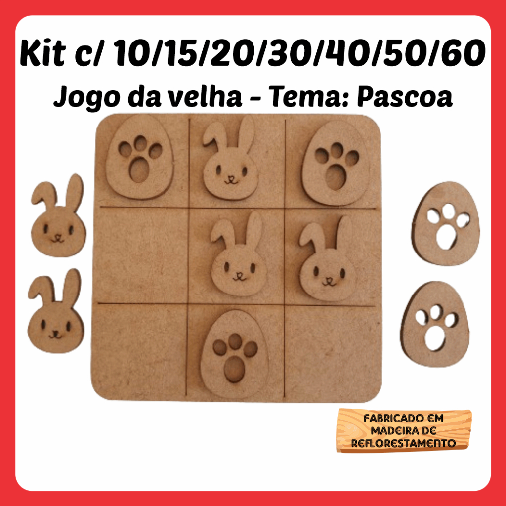 Kits Jogos da velha Pascoa Ovo Coelho em MDF 10cm tabuleiro brinquedo presente lembrancinha kit